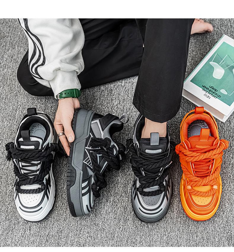 Tênis Masculinos Personalizados com Tira de Corda de Cânhamo - Cores Vibrantes da Moda, Mocassins Casuais, Sapatos Esportivos Jovens de Sola Grossa