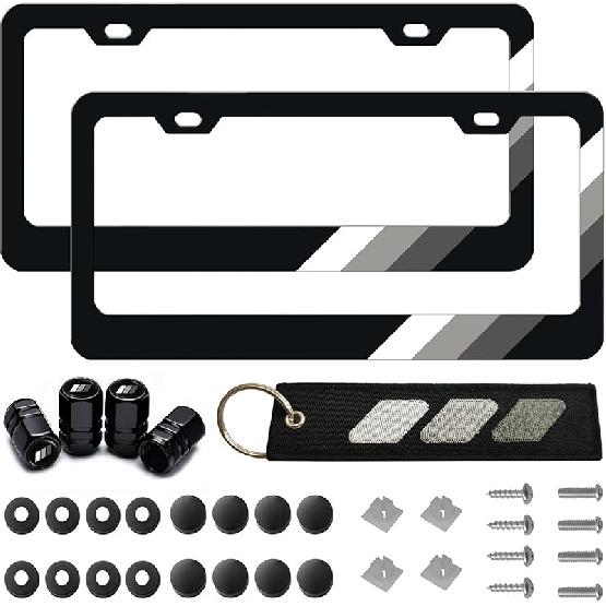 Tri-Color 3 Color Aluminum License Plate Frame Cover Holder Compatible With Toyota Vehicle Truck Trailer SUV. (White Gray-02)