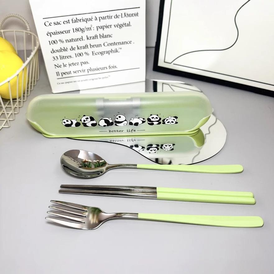 Portable Tableware Cartoon Love Fork Spoon Chopsticks Student Party Office Workers Travel Spoon Chopsticks Portable Box