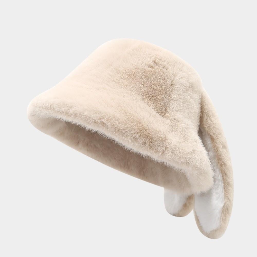 Soft Rabbit Ear Bucket Hat Solid Color Pullover Hat Cute Fisherman Hat For Women