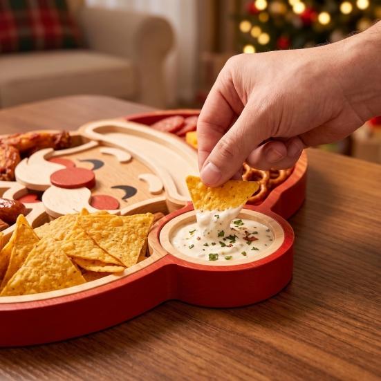 Festliche Nachmittagstee-Platte Weihnachtsbaum Servierplatte, Hölzerner Snack für Feiertagspartys, Mehrteilige Lebensmittel-Präsentations-Pinguin-Box
