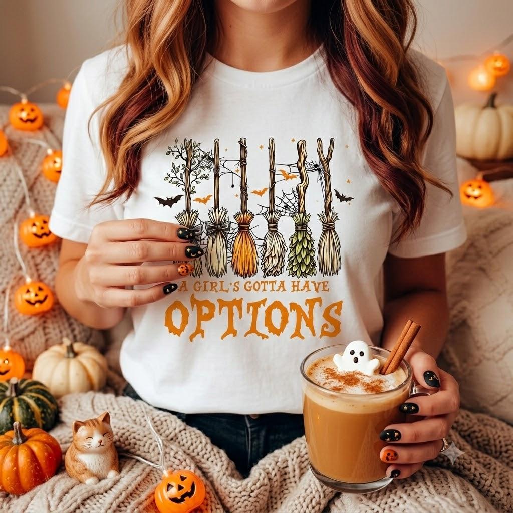 WoUnisexs 100 Cotton Halloween Tshirt Witch Broom Pattern Tshirt Oneck Loose Autumn Holiday Short Sleeve WoUnisexs Casual Top