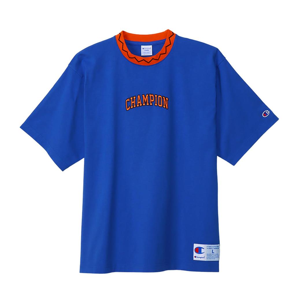 Short Round Ribbed Graphic Short Sleeve Action Royal Blue [Champion] T-Shirt, Sleeve, Neck, 100% Cotton, Logo, T-Shirt, Style, C3-Z303, Men's,