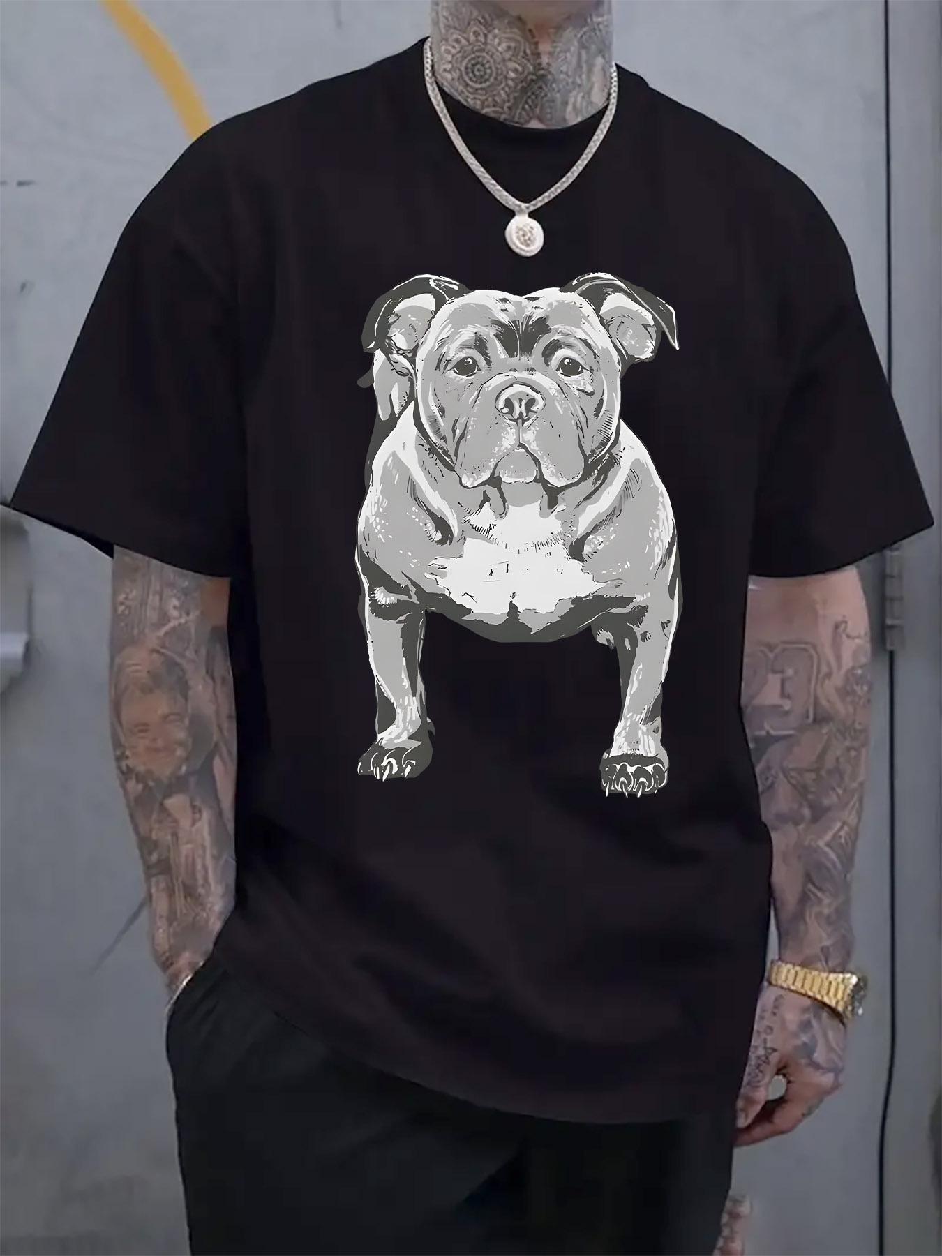 Black Tshirt with Detailed Bulldog Sketch Print - Casual ... XXXXL
