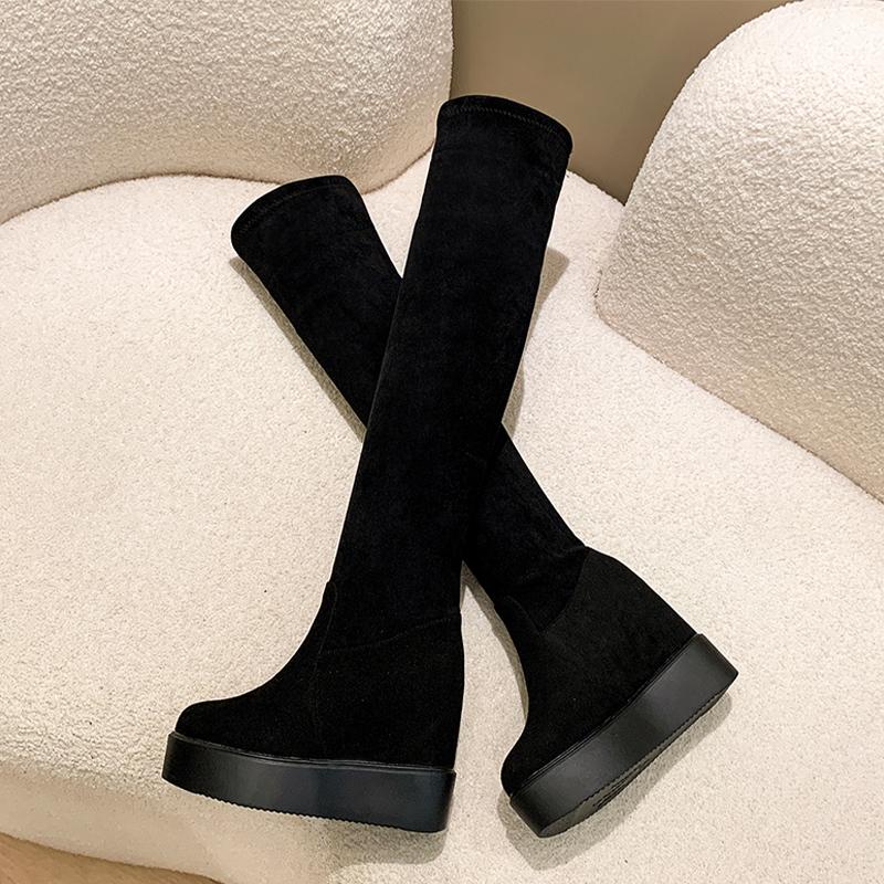 2026 New Wedges Women Long Boots Fashion Suede Dress Winter Shoes Cozy Over The Knee Warm Woman Boots Designer Botas Para Mujer
