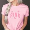 90s Retro Pink Printed T-Shirt, Women's Bohemian Style, Secret Pink, Summer Women's Clothing, Casual Top Summer Streetwear Y2K