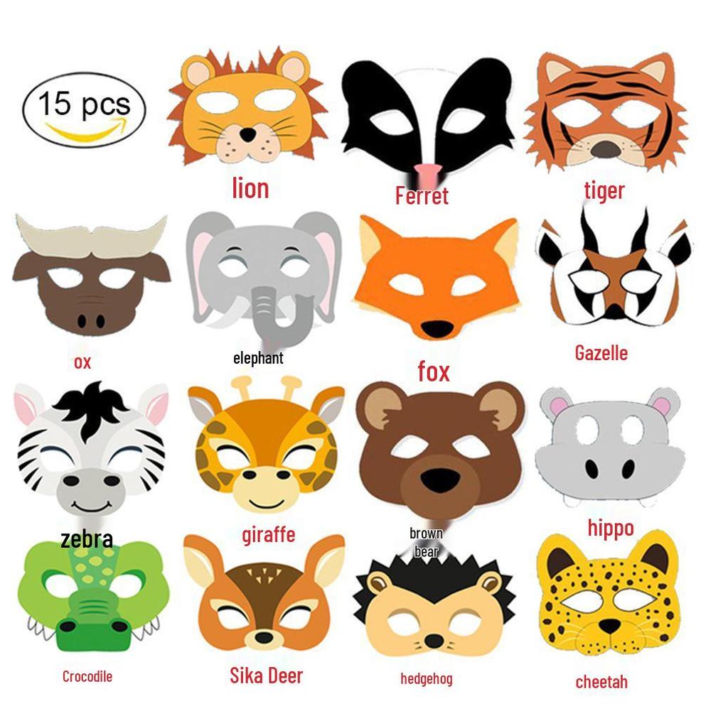 15-Piece Cartoon Animal Masks for Kids - Perfect for Birthdays, Children’s Day, or Kindergarten Parties