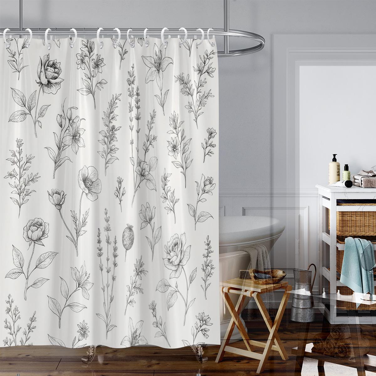 

1 шт. душевая занавеска с цветочным принтом, водонепроницаемая, с 12 крючками, для ванной комнаты, душа, ванны, модное домашнее использование 90x180cm