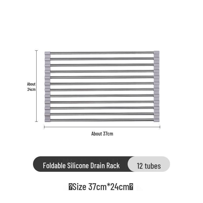 Foldable Stainless Steel Dish Rack with Draining Curtain, Multi-functional Kitchen Sink Storage for Bowls, Plates, Vegetables, and Fruits.