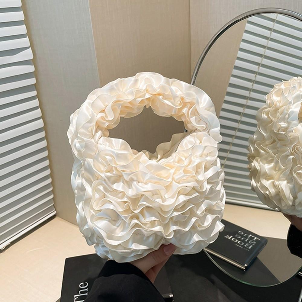 Luxury Sweet Sweet Rose Petal Handbag Soft Light Elegant Lace Pleated Bag Ruched Cloud Lace Patchwork Underarm Handbag Girl