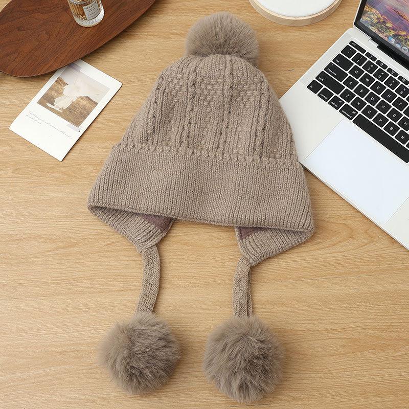 New Rabbit Fur Knitted Warm Hat Autumn and Winter Fleece Thickened Ear Protection Face Fleece Fleece Hat Women's Cold Protection Hat