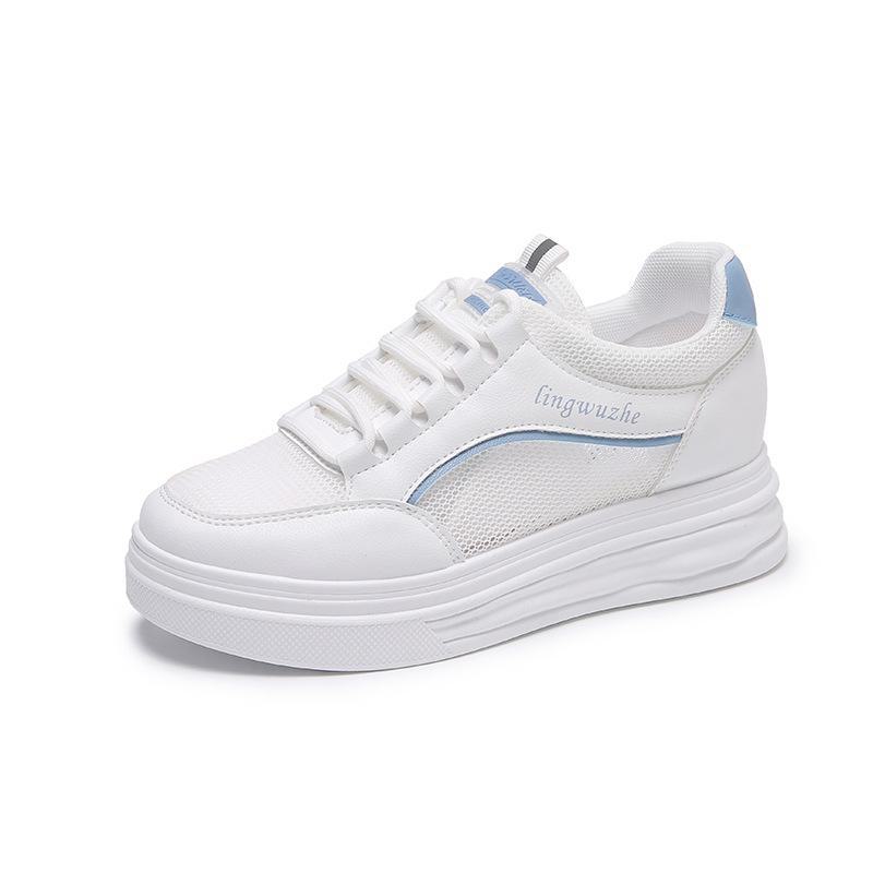 Damen W1763 Weiße höhenverstellbare Sneaker: Plateausohle, atmungsaktives Mesh, vielseitiger Herbst 2022 Stil