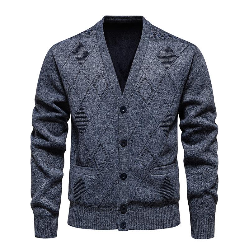 

Men s V-Neck Sweater Fall Winter New Trendy Long Sleeve Casual Loose Fit Versatile Stylish Knit Cardigan Jacket L серый