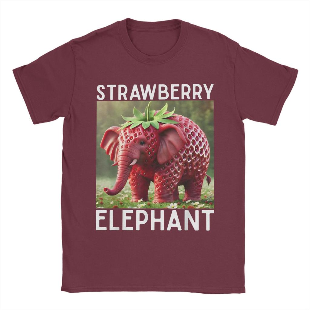 Strawberry Elephant Italian Brainrot Meme T Shirt Men's 100% Cotton Novelty T-Shirt Crew Neck  Tee Shirt Short Sleeve Tops