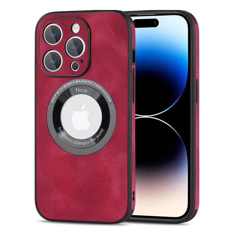 Luxury Sheepskin Leather Logo Hole Magnetic for Magsafe Case for IPhone 14 13 12 11 Pro Plus Max Mini Wireless Charging Cover