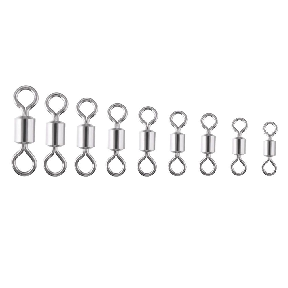 100 stk./parti Fiskeri Swivels Kugleleje Solide Ringe Rullende Fiskeri Connector Fiskegrej Tilbehør