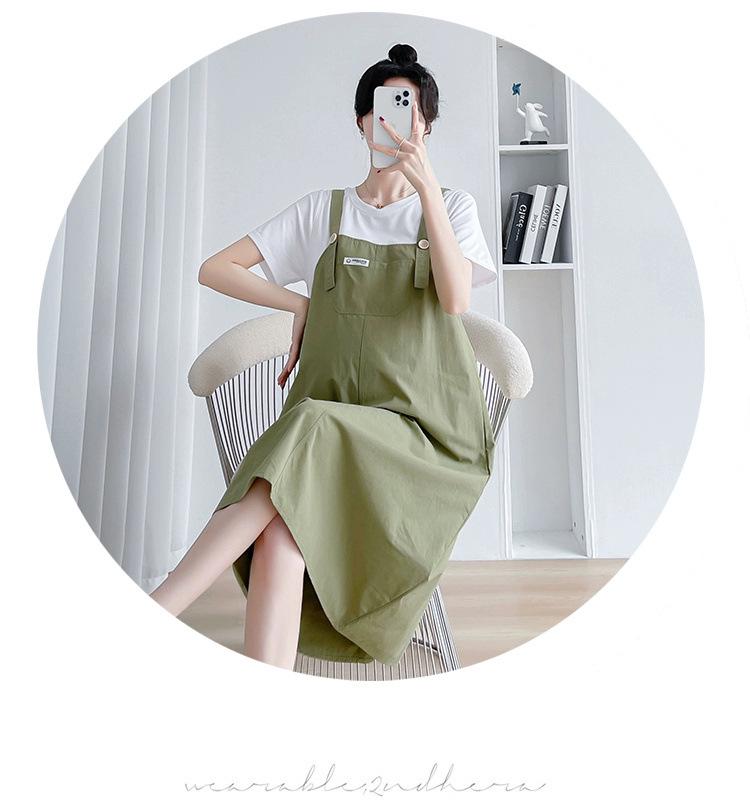 2023 Trendy Maternity Summer Dress - Stylish Loose Mid-Length Splicing Suspender Skirt (Fake Two-Piece)
