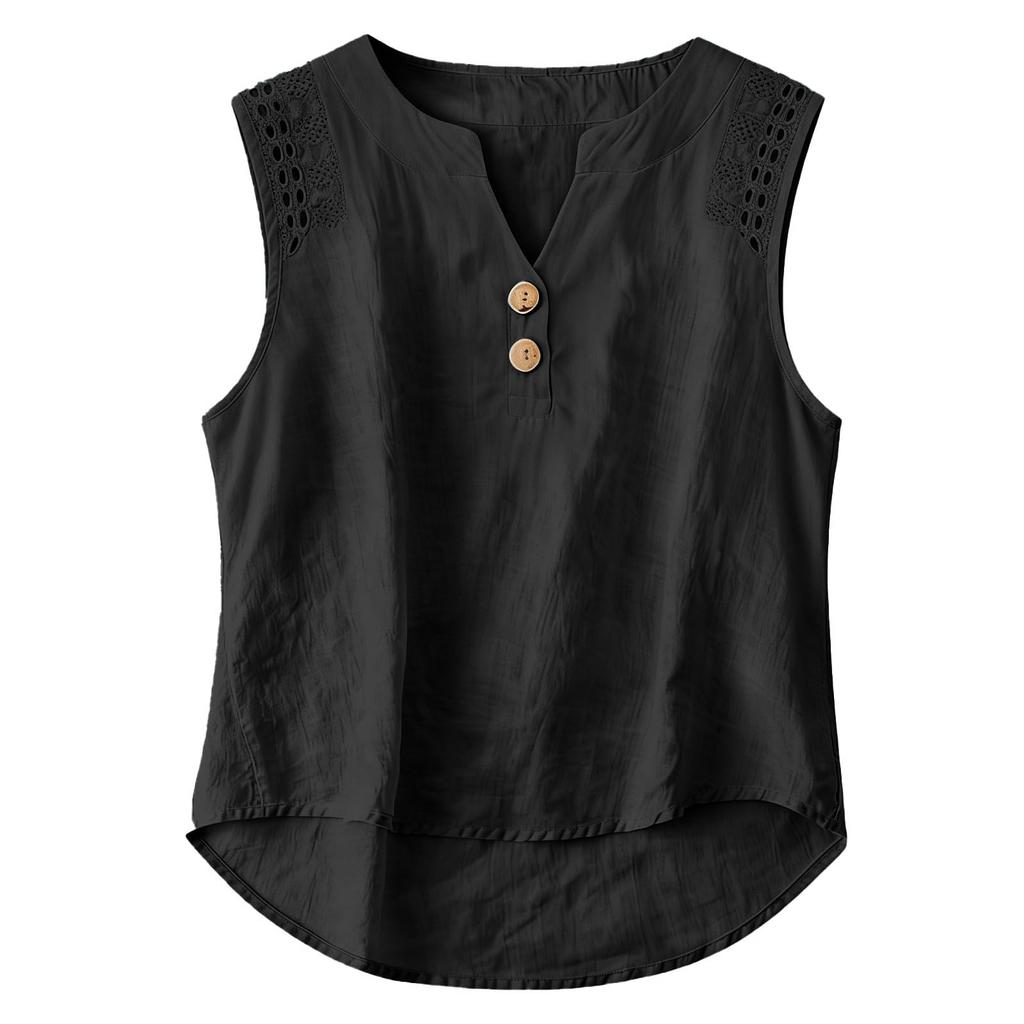 Women's Floral Sleeveless Linen Casual Shirt Top