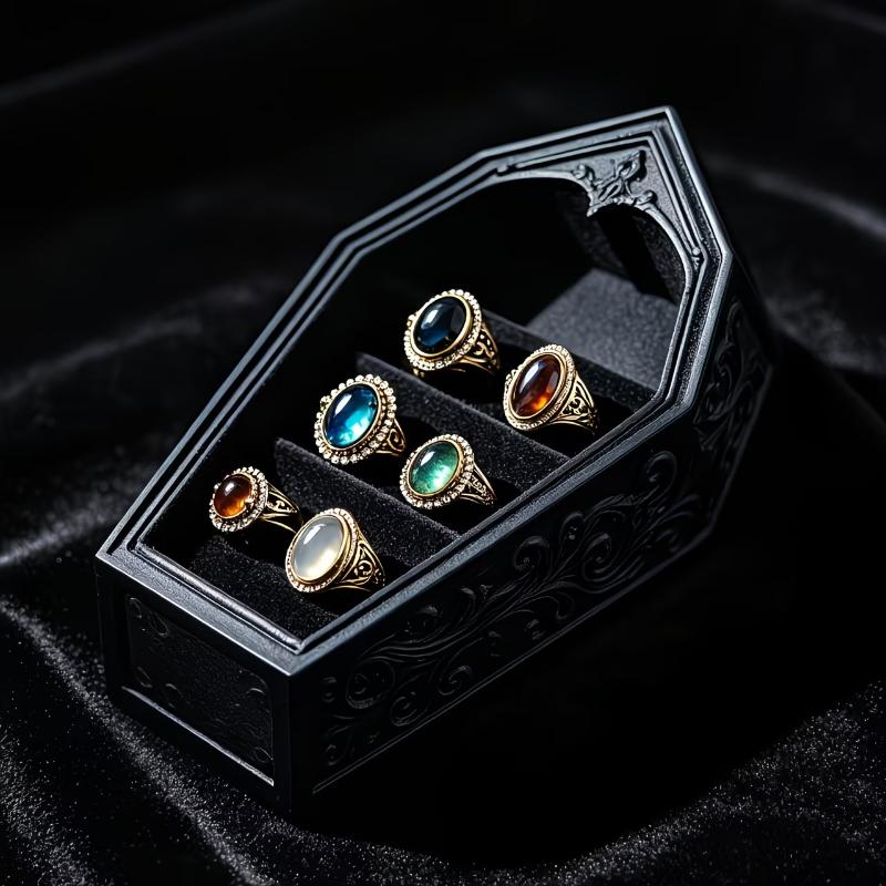 Gotischer schwarzer Sarg Schmuckorganisator Mini Schreibtisch Aufbewahrungsständer für Ringe Ohrringe Perfekte Gothic-Dekoration für Schlafzimmer Schminktisch
