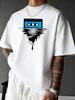 Unisex Black Crew Neck Tee Dripping Cassette Tape Print Oversized Short Sleeve Unisexs Summer Streetwear Casual Daily Basic Wear Top