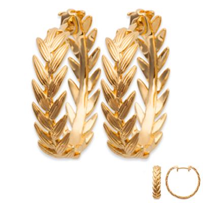 [Q4172] - Altın Kaplama 'Epi de blé' altın halka küpeler - 25 mm - 6 mm