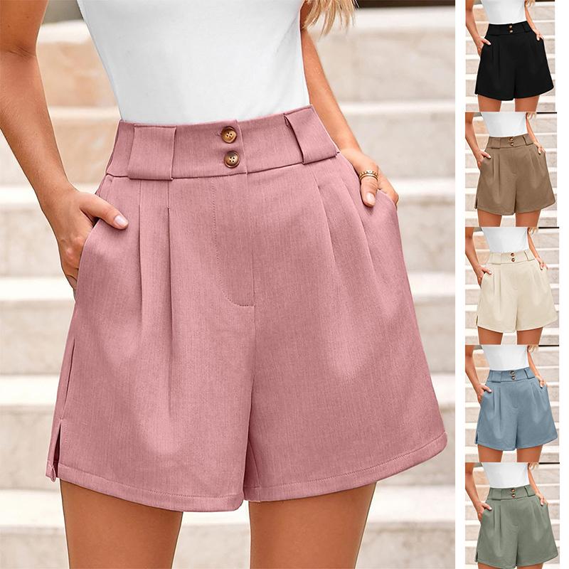 High Waist Summer Women's Casual Solid Color Suit Shorts with Pockets