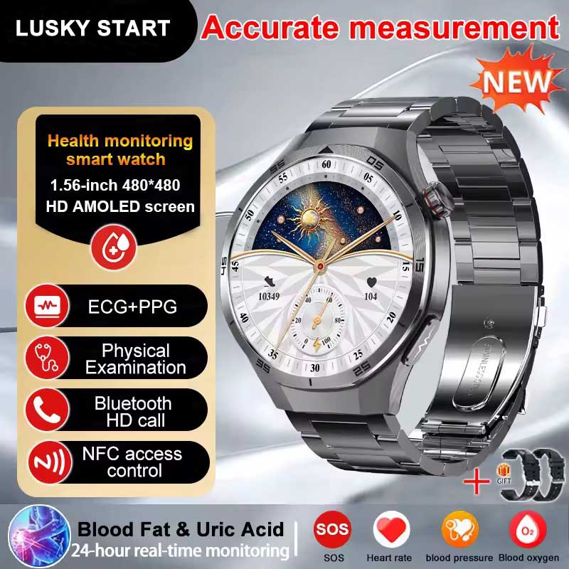 2025 NEW Health Micro Physical Examination Smart Watch ECG BP Blood Oxygen Uric Acid Blood Fat Temp Bluetooth Call SmartWatch