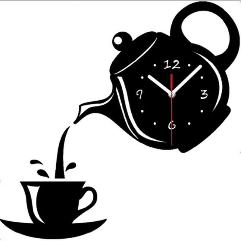 

Creative Diy Acrylic Coffee Cup Teapot 3D Wall Clock Kitchen Wall Clocks one size