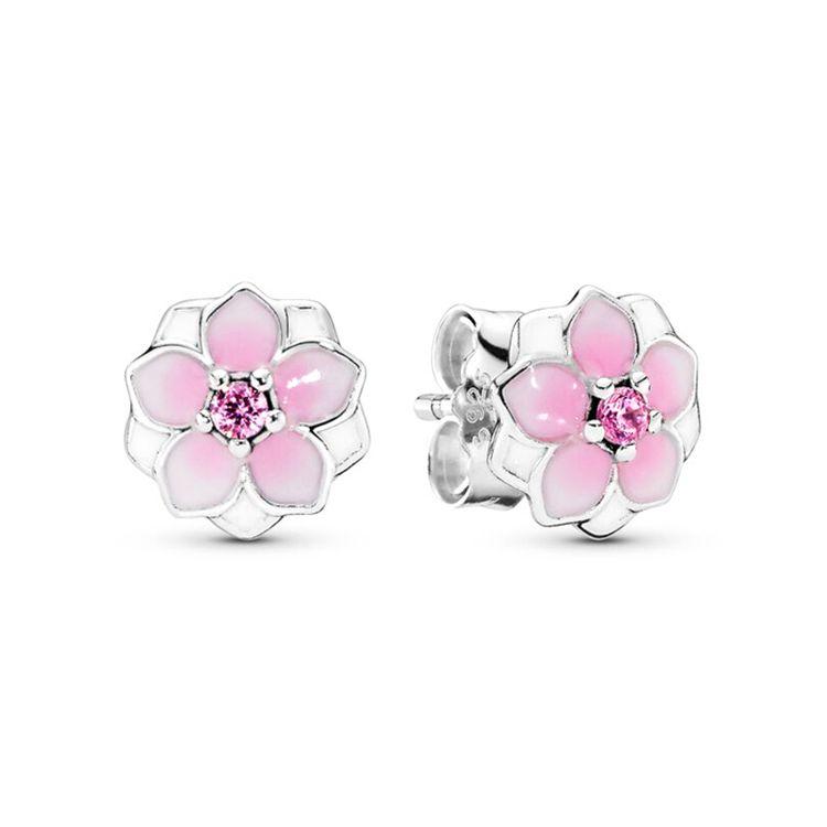 Pandora Mulan Flower Shaped 925 Silver Earrings Women earrings 290739PCZ Box