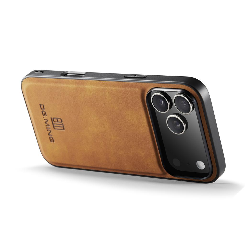 DG.MING For iPhone 17 Pro Case PU Leather Covered PC+TPU Hybrid Phone Shell