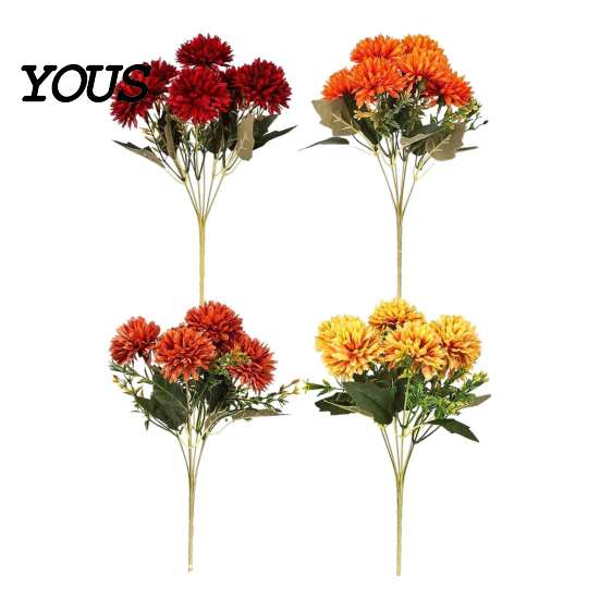 Reusable Floral Decorations for Indoor Artificial Mums Flowers Outdoor, UV Resistant Fake Fall Chrysanthemums Fade Office Marigold Plant, Autumn