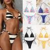 Damski Tankini z Nadrukiem i Trójkątnymi Miseczkami, Kostium Kąpielowy Bikini z Wiązaniem na Szyi i Odkrytymi Plecami, Seksowny Dwuczęściowy Kostium Kąpielowy z Wiązanymi Bokami