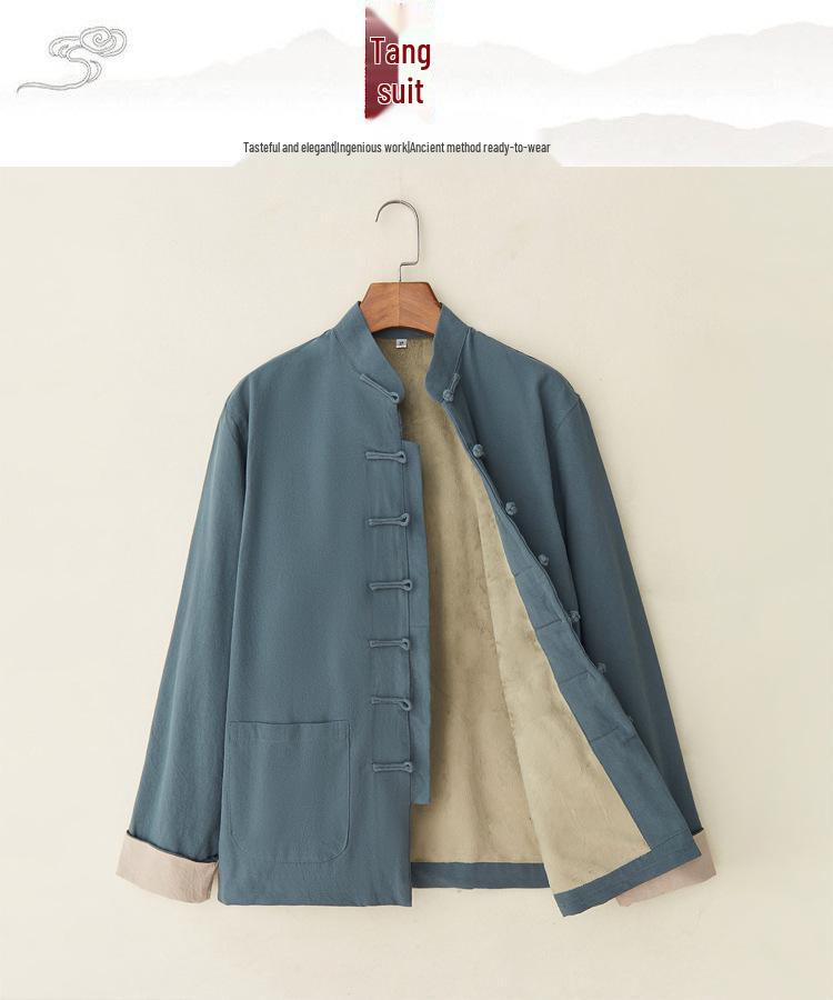 Men's Autumn-Winter Tang Suit: Warm Cotton Linen Long-Sleeve Traditional Chinese Jacket