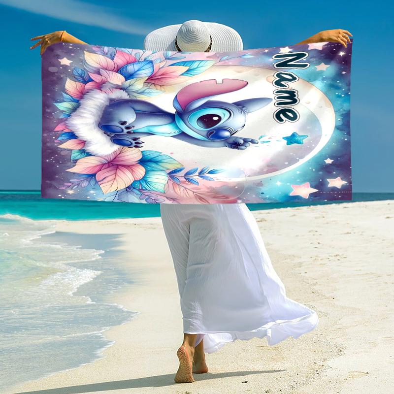 Personalized Good Morning, Stitch Coffee Beach Towel Microfiber Beach Towel Thin Absorbent for Beach Swimming Yoga Bath Sports. 0910302