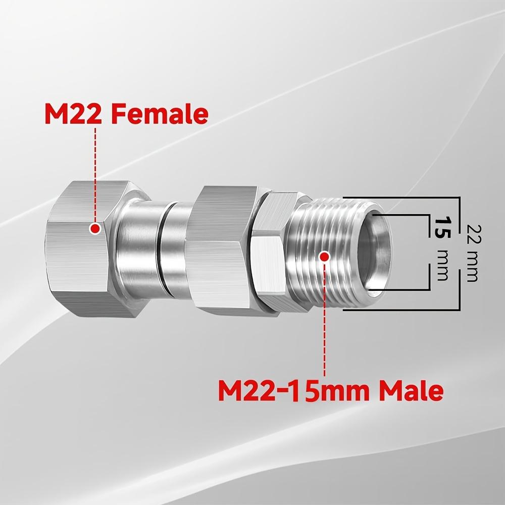 

Premium Stainless Steel M22 Rotating Connector 14MM/15MM: High Pressure Washer Gun Swivel Joint, Anti-Tangle Hose Adapter