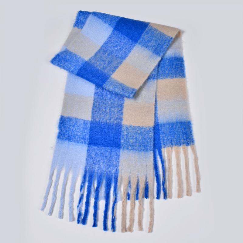 New autumn and winter rainbow plaid scarf fashion circle yarn thickened warm plaid fringed long scarf couple
