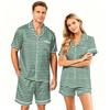 Couple Matching Pajama Set Short Sleeve Button Down Shirt with Hem and Shorts Set Soft Casual Sleepwear Available In Sizes S To XXXXL
