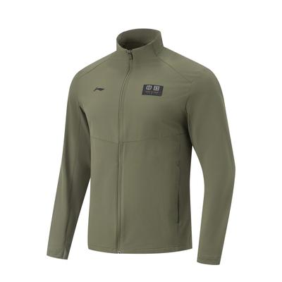 Li Ning Seria Fitness Jednokolorowa Zapinana na zamek Stójka Wygodna Oddychająca Wszechstronna Kurtka Sportowa Męska Kurtka Militarna Zieleń AFDUC89-2