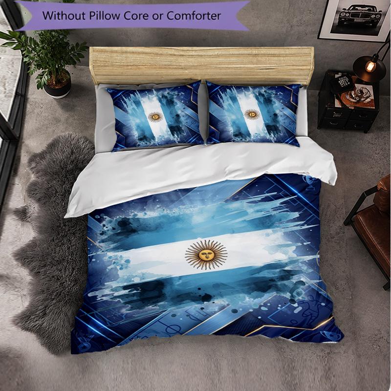 Argentina Football Pattern 3 Pieces Bedding Set Soft Microfiber Duvet Cover with Pillow Cases for Bedroom