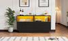 130*35*68cm Sideboard with 2 Cabinets, 4 Compartments, Glass Doors, Side Cabinet with LED Light, Living Room Cabinet with Lots of Storage Space