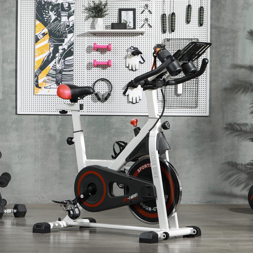 Exercise Bike, 8kg Flywheel Stationary Bike Indoor Cycling Machine with Adjustable Resistance Seat Handlebar, White