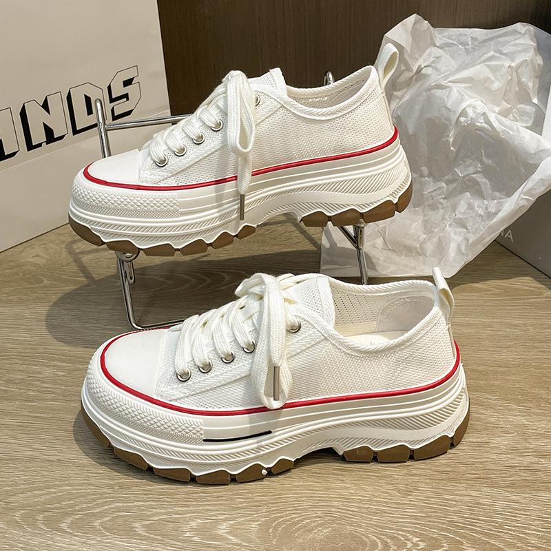 Platform white shoes women's summer versatile board shoes 2025 new mesh breathable casual sports dad shoes