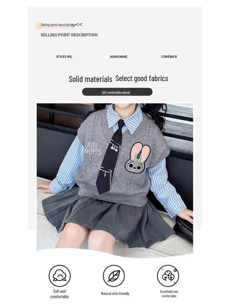 Girls' Academy Rabbit Police Officer JK Uniform Set: Vest, Pleated Skirt & Judy Shirt
