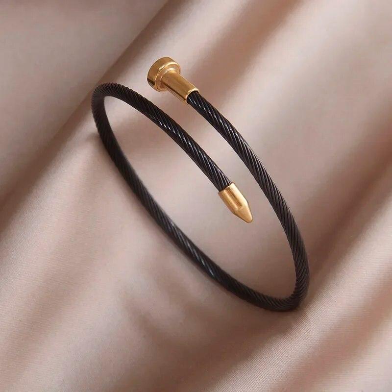 

Классический металлический браслет из нержавеющей стали в стиле панк для женщин, геометрические браслеты, нержавеющие наручные украшения, подарок для вечеринки M0307 black