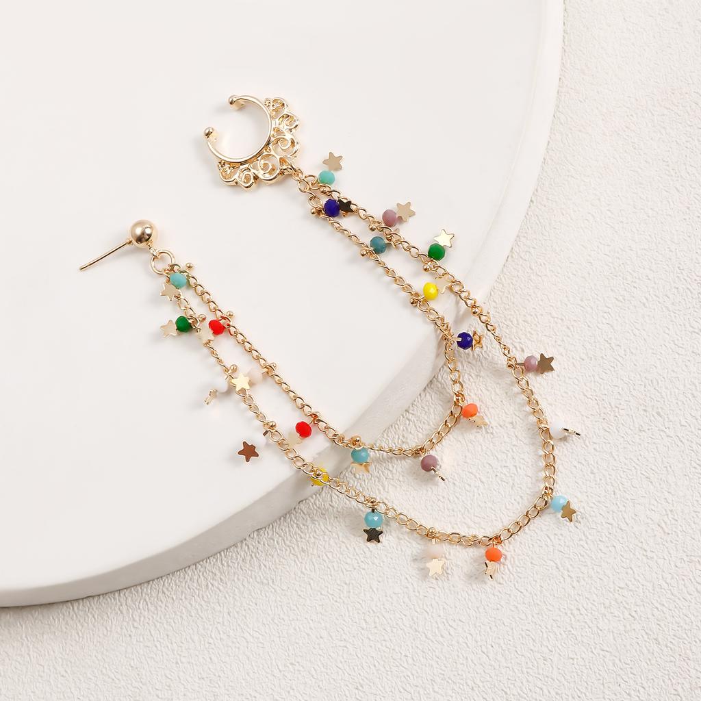 Ethnic Style Color Imitation Crystal Fringed Earrings Nose Ring, Sweet and Cool Star Piercing Nose Clip