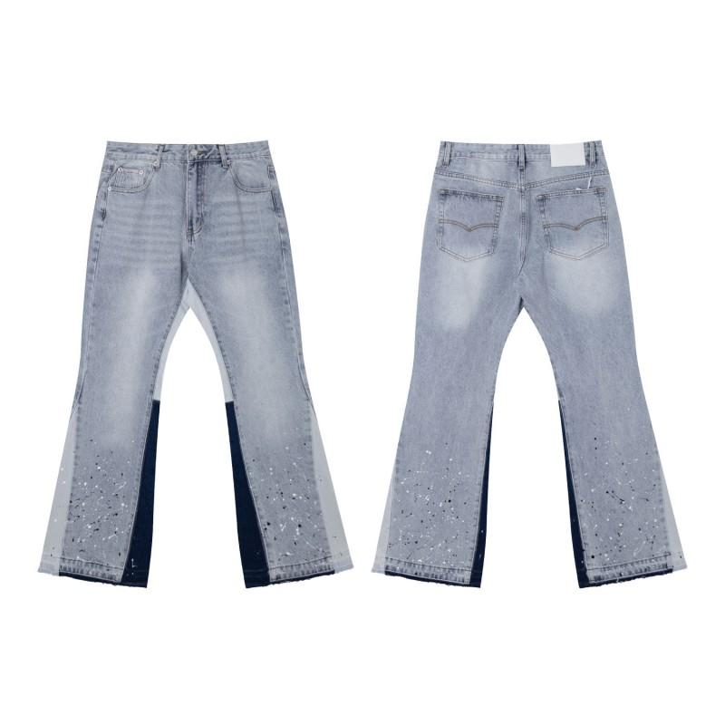 Mens High Street Graffiti Jeans Vintage Washed Slightly Flared Long Pants