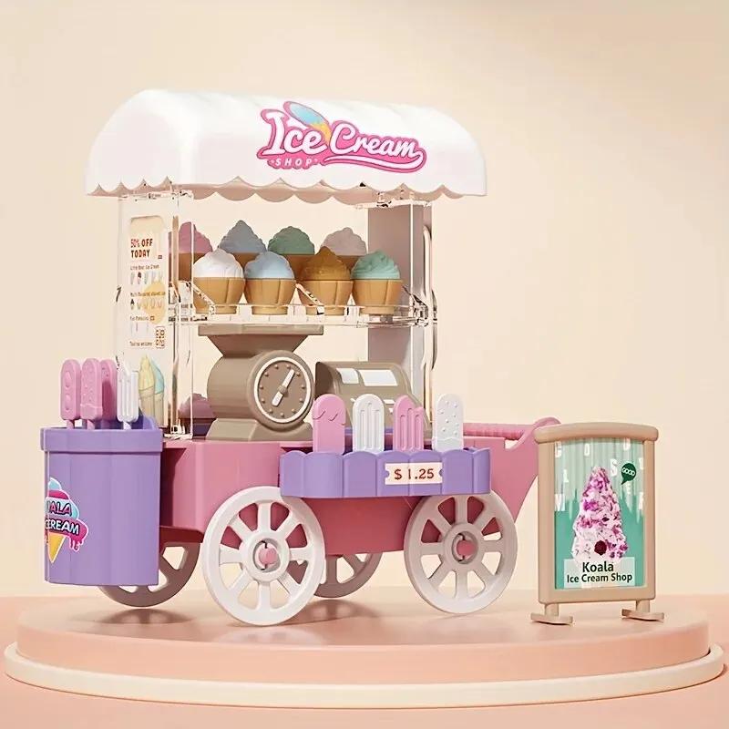 

Kids Diy Ice Cream Truck Pretend Play House Girl Selling Car Small Miniature Scene Kids Simulation Cars Plaything For Kids Gift