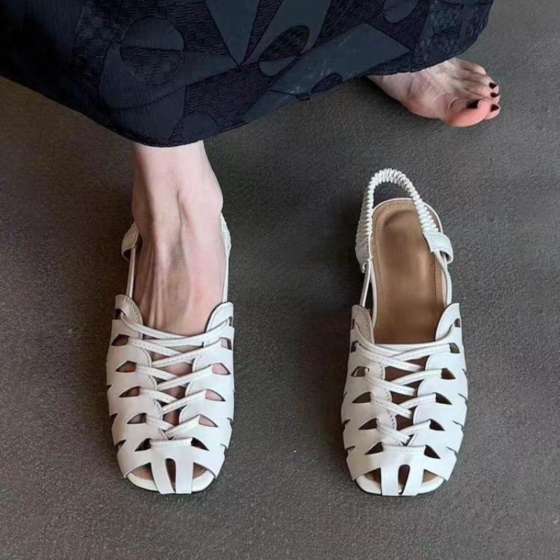 Roman-style Woven and Hollowed-out Mary Jane Women's Shoes 2025 Summer New One-button Flat Single Shoes Fashion Sandals Trend