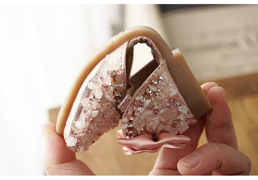 Girls' Korean Rhinestone Bow Half Sandals - Spring/Summer Soft Sole Princess Shoes