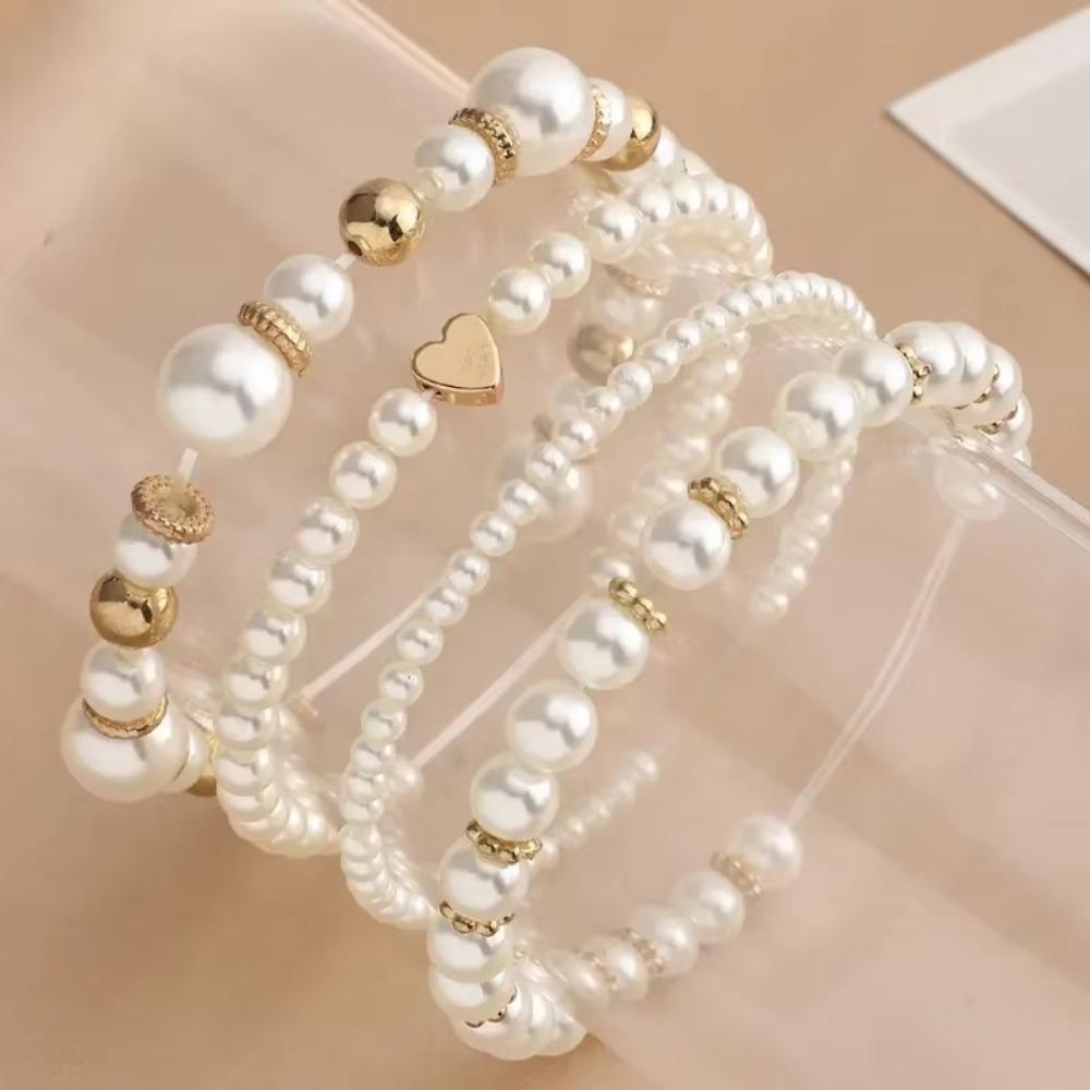 5pcs/set Bow String Bead Imitation Pearl Bracelet Set Adjustable Bracelet Set  Women's